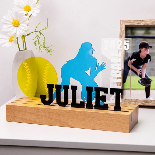 Henkilökohtainen akryyli Softball pelaaja siluetti plaketti numero ja nimi Home Decor joulu syntymäpäivä lahja urheilun ystäville