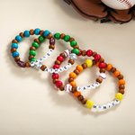Personalised Multicolor Basketball Baseball Sport Elastic Beaded Bracelet with Name Sports Party Team Gift for Sport Lover
