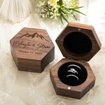 Personalized Hexagon Mountain Flower Wooden Ring Box with Triple Slot Wedding Engagement Proposal Keepsake Gift for Couple