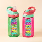 Personalised Bright Paisley Floral Doodle Letter 16 oz Kid Water Bottle with Handle and Silicone Straw Birthday Back to School Gift for Boys Girls