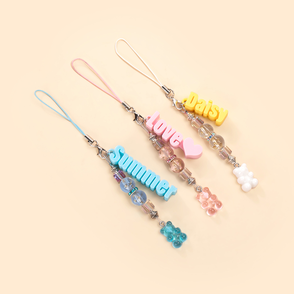 Porte-bonheur personnalisé en forme d'ours avec nom imprimé en 3D Accessoires pour sac de téléphone Cadeau d'anniversaire pour filles