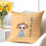 Personalised Cute Cartoon Character Birth Flower Throw Pillow Cover with Name Home Decor Birthday Christmas Gift for Boys Girls
