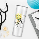 Personalizzato stetoscopio nascita bouquet di fiori nome 20 oz Skinny Tumbler con cannuccia Apprezzamento regalo di laurea per infermiere medico perso