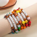 Personalised Multicolor Basketball Baseball Sport Elastic Beaded Bracelet with Name Sports Party Team Gift for Sport Lover