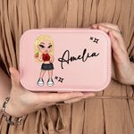 Personalizzato portatile Y2K Cartoon Character Leather Jewelry Box con nome Compleanno Festa della Mamma Accessorio Regalo per le donne Ragazze