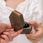 Personalized Hexagon Mountain Flower Wooden Ring Box with Triple Slot Wedding Engagement Proposal Keepsake Gift for Couple