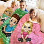 Personalizada Lindo personaje de dibujos animados con varios nombres Suave manta con nombre Cumpleaños Navidad Regalo para niños Familia