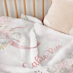 Personalized Pink Floral Soft Throw Blanket with Initial and Name Birthday Baby Shower Gift for Baby Girls