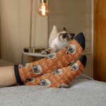 Personalised Multicolor Cute Dog Cat Face Photo Mid-calf Socks with Name Birthday Gift for Pet Lovers