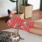 Personalised Multicolor Cute Dog Cat Face Photo Mid-calf Socks with Name Birthday Gift for Pet Lovers