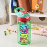 Personalised Bright Paisley Floral Doodle Letter 16 oz Kid Water Bottle with Handle and Silicone Straw Birthday Back to School Gift for Boys Girls