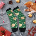 Personalised Multicolor Cute Dog Cat Face Photo Mid-calf Socks with Name Birthday Gift for Pet Lovers