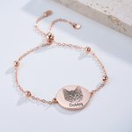 Personalized Engraved Cat Dog Portrait Adjustable Bracelet with Text Birthday Commemorative Gift for Pet Lovers