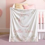 Personalized Pink Floral Soft Throw Blanket with Initial and Name Birthday Baby Shower Gift for Baby Girls