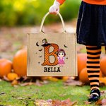 Sac en toile de jute avec nom et initiales pour Halloween Cadeau de saison pour garçons filles