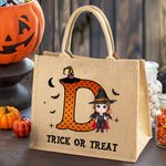 Sac en toile de jute avec nom et initiales pour Halloween Cadeau de saison pour garçons filles