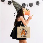 Sac en toile de jute avec nom et initiales pour Halloween Cadeau de saison pour garçons filles
