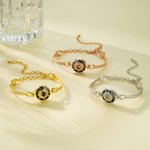 Personalised Engraved Love Heart Round Pendant Photo Projection Bracelet with Text and Gemstone Anniversary Birthday Gift for Women Girls