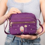 Personalized Cartoon Character Birth Flower Nylon Adjustable Shoulder Crossbody Bag with Name Multiple Compartments Christmas Birthday Gift for Family