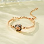 Personalised Engraved Love Heart Round Pendant Photo Projection Bracelet with Text and Gemstone Anniversary Birthday Gift for Women Girls