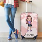 Personalized Y2K Style Cartoon Character 18-32 Inches Luggage Cover with Name and World Map Birthday Travel Accessories Gift for Women Girls