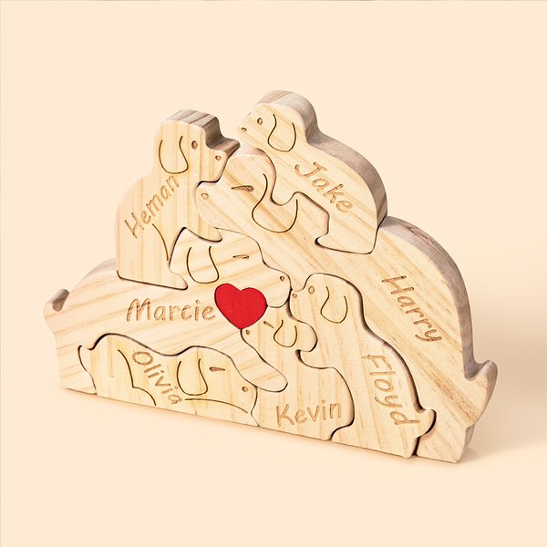 Casse-Tête en Bois Personnalisé de 2-7 Noms de Chien Puzzle avec Cœur d'Amoureux Décoration de Bureau Cadeau d'Anniversaire pour la Famille