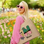 Personalized Christmas Cartoon Character Reusable Name Elk Snowman Jute Bag with Initial Christmas Birthday Gift for Family Friend