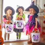 Personalized Cute Cartoon Character Canvas Halloween Bucket Bag with Name and Initial Halloween Party Trick or Treat Gift for Kids