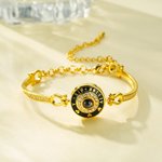 Personalised Engraved Love Heart Round Pendant Photo Projection Bracelet with Text and Gemstone Anniversary Birthday Gift for Women Girls