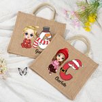 Personalized Christmas Cartoon Character Reusable Name Elk Snowman Jute Bag with Initial Christmas Birthday Gift for Family Friend