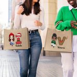 Personalized Christmas Cartoon Character Reusable Name Elk Snowman Jute Bag with Initial Christmas Birthday Gift for Family Friend