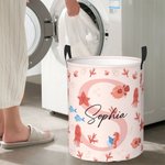 Personalized Cute Marine Animal Initial Large Waterproof Laundry Storage Basket with Name and Handle Birthday Housewarming Gift for Boys Girls