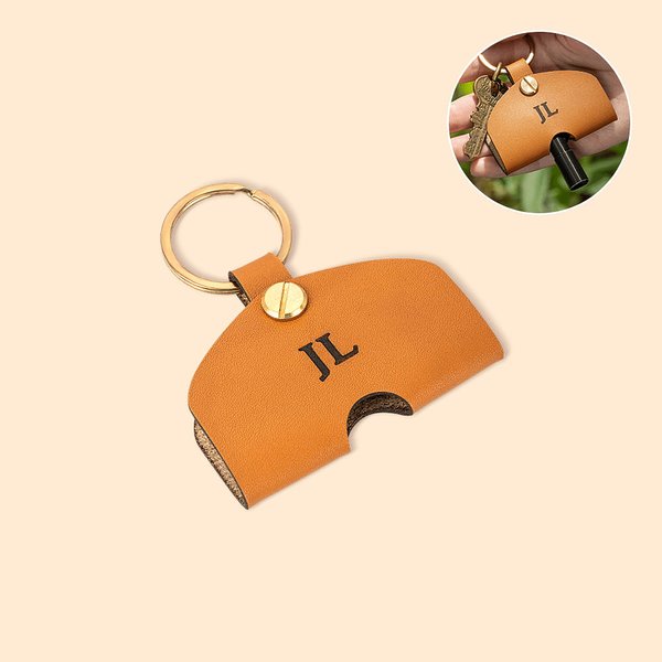 Drum Tuning Key Holder Leather Keychain Initial