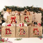 Personalized Cartoon Character Holly Bow Initial Reusable Large Jute Tote Gift Bag with Name Christmas Party Gift for Family