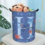 Personalized Cute Marine Animal Initial Large Waterproof Laundry Storage Basket with Name and Handle Birthday Housewarming Gift for Boys Girls