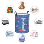 Personalized Cute Marine Animal Initial Large Waterproof Laundry Storage Basket with Name and Handle Birthday Housewarming Gift for Boys Girls