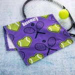 Gepersonaliseerde Hart Tennis Racket Zachte Absorberende Handdoek met Naam Draagbaar Verjaardag Sport Accessoires Cadeau voor Tennisser