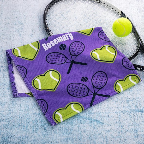 Personalized Heart Tennis Racket Soft Absorbant Towel with Name Portable Birthday Sport Accessories Gift for Tennis Player