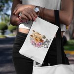 Personalized Birth Flower Horse Birthmark Makeup Bag with Name and Wrist Strap Travel Accessory Birthday Gift for Horse Lover