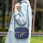 Personalized Cartoon Character Birth Flower Nylon Adjustable Shoulder Crossbody Bag with Name Multiple Compartments Christmas Birthday Gift for Family