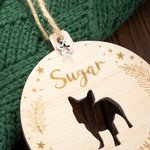 Personalisierte niedlichen hölzernen Hund Silhouette Weihnachtsschmuck mit eingraviertem Namen und Jahr Weihnachtsbaum hängende Dekoration Geschenk für Tierliebhaber