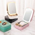 Personalized Cartoon Fashion Girl Birth Flower Leather Jewelry Box with Name and LED Three-color Adjustable Makeup Mirror Birthday Gift for Women