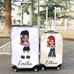 Personalized Y2K Style Cartoon Character 18-32 Inches Luggage Cover with Name and World Map Birthday Travel Accessories Gift for Women Girls