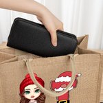 Personalized Christmas Cartoon Character Reusable Name Elk Snowman Jute Bag with Initial Christmas Birthday Gift for Family Friend