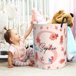 Personalized Cute Marine Animal Initial Large Waterproof Laundry Storage Basket with Name and Handle Birthday Housewarming Gift for Boys Girls