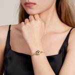 Personalised Engraved Love Heart Round Pendant Photo Projection Bracelet with Text and Gemstone Anniversary Birthday Gift for Women Girls