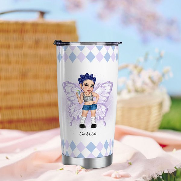 Personalisierte Schmetterling Y2K Girl Thank You For Being My Sister 20oz isoliert Becher mit Deckel und Stroh Freundschaft Geschenk für Besties Y2K L