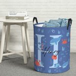 Personalized Cute Marine Animal Initial Large Waterproof Laundry Storage Basket with Name and Handle Birthday Housewarming Gift for Boys Girls