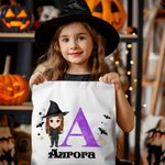 Personalizado lindo personaje de dibujos animados de lona tratar de bolsa con el nombre y la inicial de Trick or Treat Halloween Favor de fiesta de re