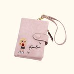 Personalized Y2K Cartoon Girl Tri-Fold PU Leather Wristlet Wallet with Card Holder and Name Birthday Christmas Gift for Women